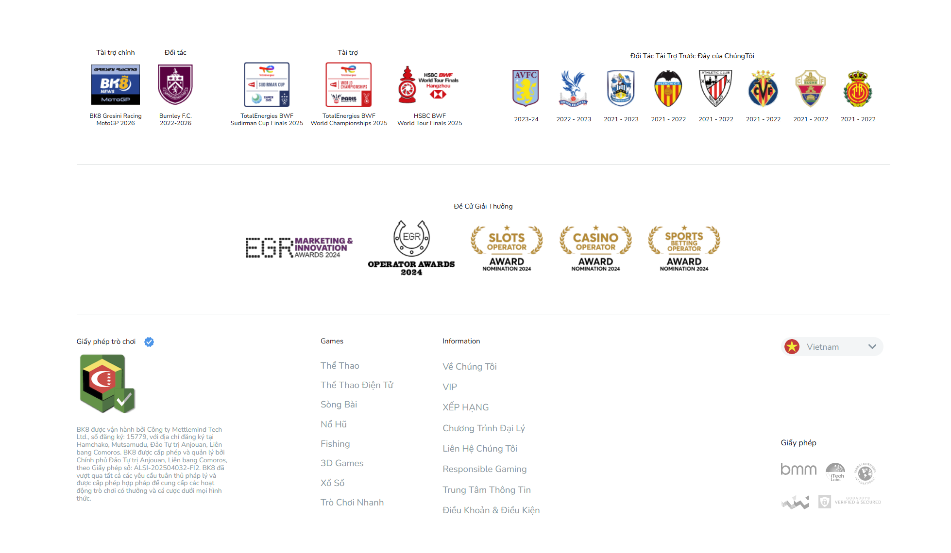 Đối tác và tại trợ Bk8