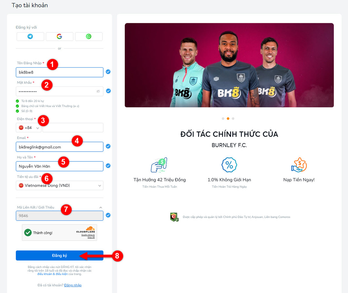 Bước 2: Điền thông tin đăng ký